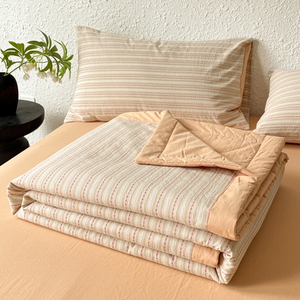 吾诺 2025 全棉色织提花水洗棉大豆夏被子被芯全棉夏被四件套夏凉被空调被 摩卡桔
