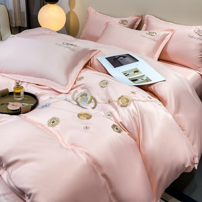 91家纺网 家纺一手货源 找家纺 慧菲 2025新款轻奢水洗天丝四件套-伊恋 伊恋-粉