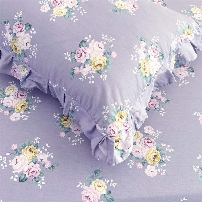 91家纺网 家纺一手货源 找家纺 十个点 2025新款全棉纯棉蕾丝花边床裙四件套 花苒-紫