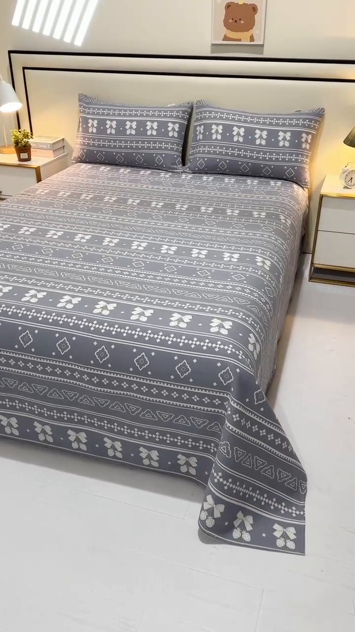 91家纺网 家纺一手货源 找家纺 望淮家纺 2025新款老粗布凉席床单三件套 蝴蝶结