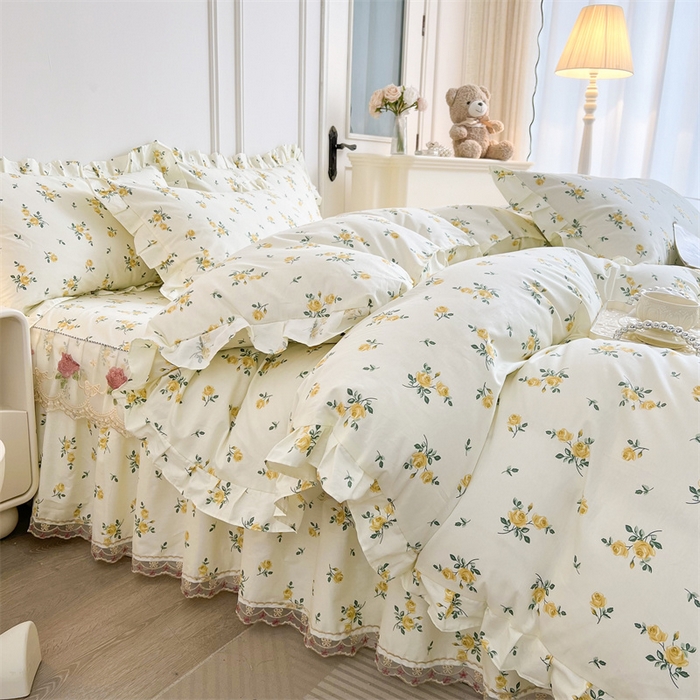 91家纺网 家纺一手货源 找家纺  十个点 2025新款全棉纯棉蕾丝花边床裙 国色天香