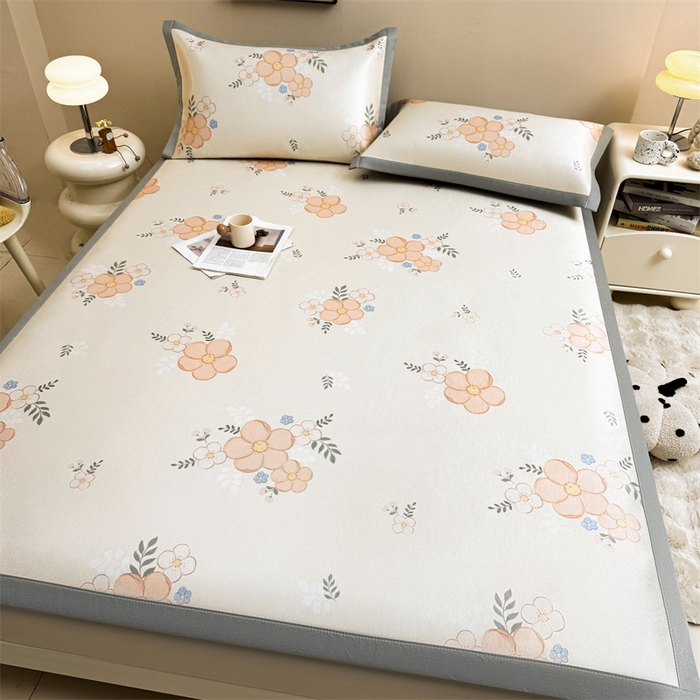 91家纺网 家纺一手货源 找家纺 雯豆2025夏季新品冰藤印花凉席三件套平铺绑带款冰丝凉席三件套 冰藤席-绑带款-邂逅