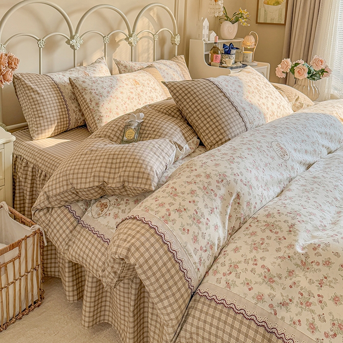 91家纺网 家纺一手货源 找家纺 安莱生活 2025 全棉小碎花刺绣花边款四件套 花香