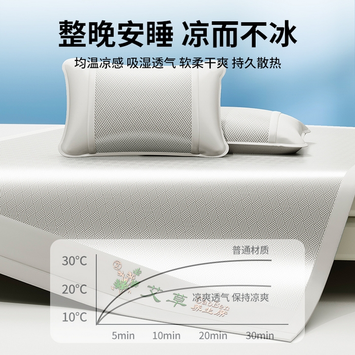 91家纺网 家纺一手货源 找家纺 （总）2025新款艾草养生席凉席冰丝席-饼干花系列