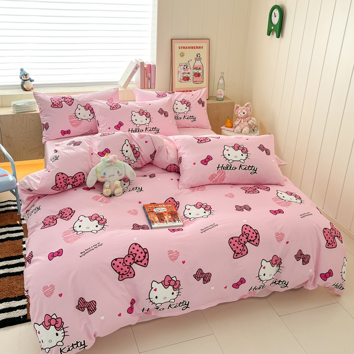 91家纺网 家纺一手货源 找家纺 博雅 2025新款三丽鸥卡通全棉印花小版四件套 爱心蝴蝶KT