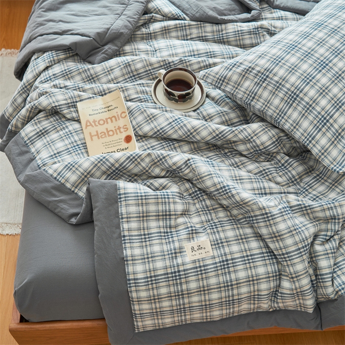 91家纺网 家纺一手货源 找家纺 2025新款A类纯棉水洗棉色织棉花夏被四件套全棉空调被夏凉被 温尼烟兰