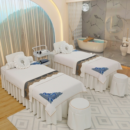 芙怡 2025春夏新款8026款棉麻绒美 容床罩-角花系列 角花-白色