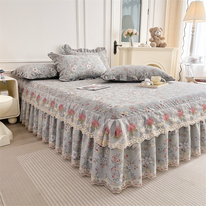 91家纺网 家纺一手货源 找家纺  十个点 2025新款全棉纯棉蕾丝花边床裙 红茶馆