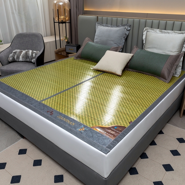 91家纺网 家纺一手货源 找家纺 苏迪凉席竹席2025新款竹席凉席冰丝席碳化双面印花藤草席 春色江南-绿