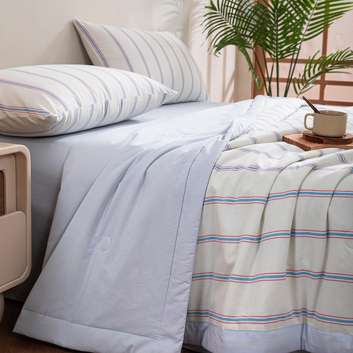 91家纺网 家纺一手货源 找家纺 吾诺 2025 全棉色织水洗棉夏被大豆夏被四件套被子被芯空调被夏凉被 新彩条