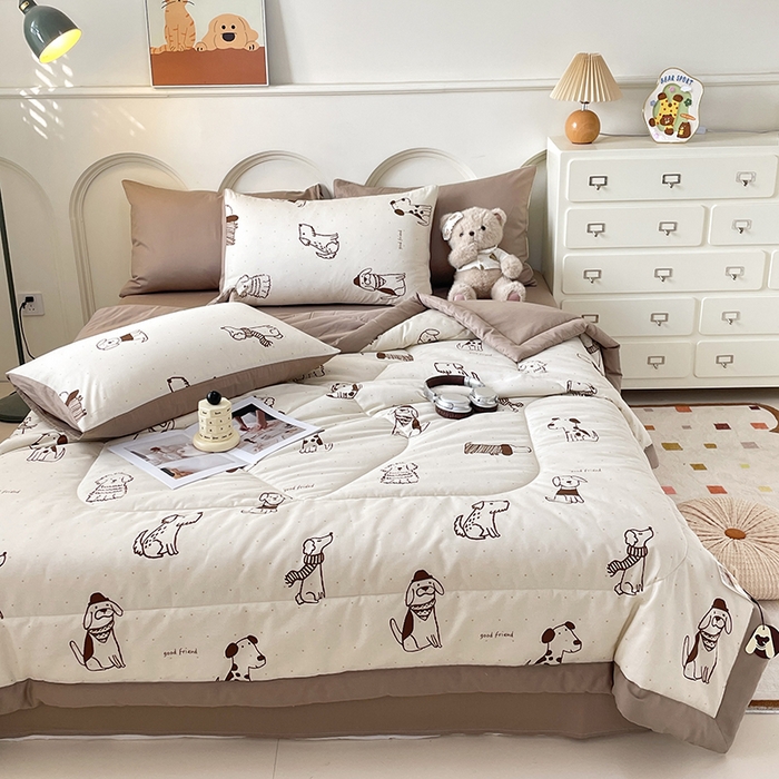 91家纺网 家纺一手货源 找家纺 宜家坊 2025新款全棉夏被碎花卡通小清新简约纯棉夏凉被夏被四件套三件套 休闲狗