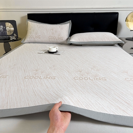 雯豆2025中分子PE凉感冰丝凉席三件套平铺绑带款席子 银杏叶PE席-咖-1