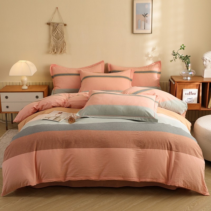 91家纺网 家纺一手货源 找家纺 木易家居 2025新款全棉色织水洗棉四件套莫兰迪-粉