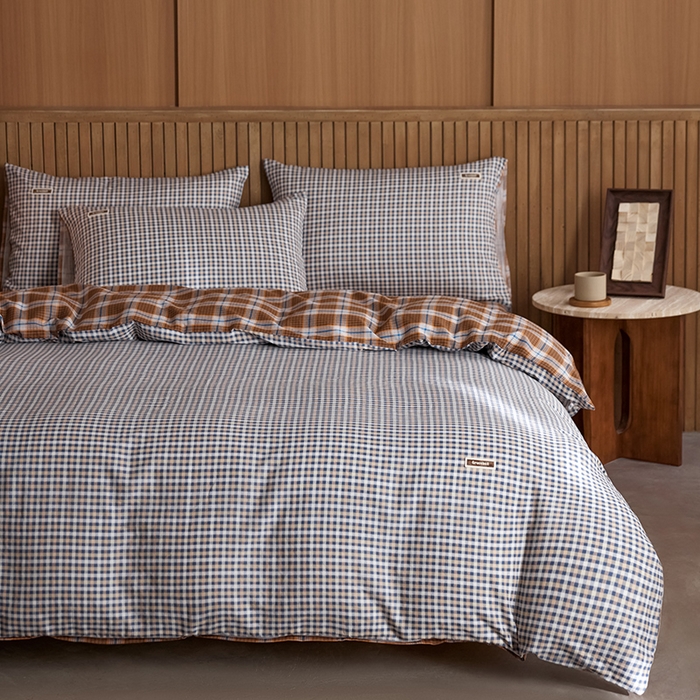 91家纺网 家纺一手货源 找家纺 安莱生活 2025 全棉双层纱苏格兰格纹系列四件套 牧人格