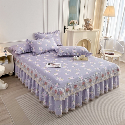  十个点 2025新款全棉纯棉蕾丝花边床裙 花苒-紫