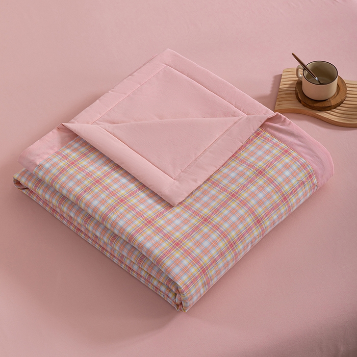 91家纺网 家纺一手货源 找家纺 吾诺 2025 全棉色织水洗棉夏被大豆夏被四件套被子被芯空调被夏凉被 豆沙格