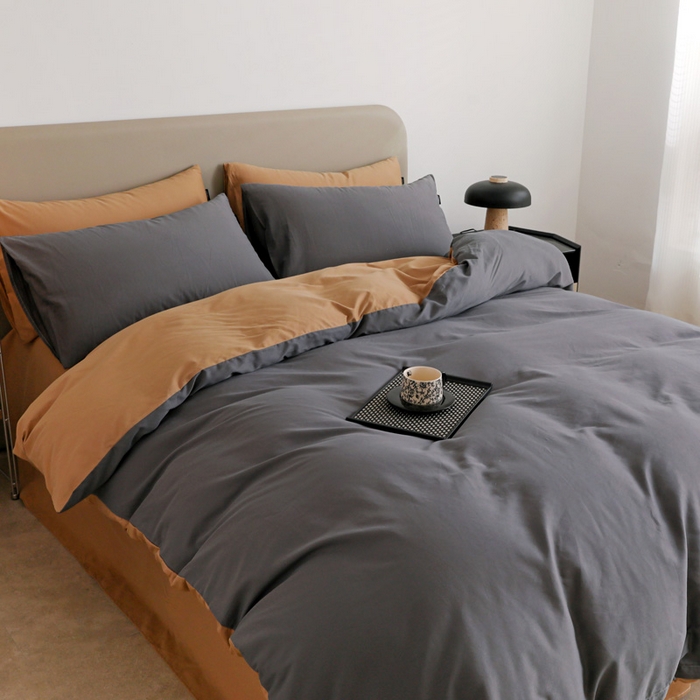 91家纺网 家纺一手货源 找家纺 2025年纯色双拼60支纯棉被套 深灰+卡其