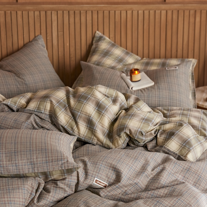 91家纺网 家纺一手货源 找家纺 安莱生活 2025 全棉双层纱苏格兰格纹系列四件套 威尔士