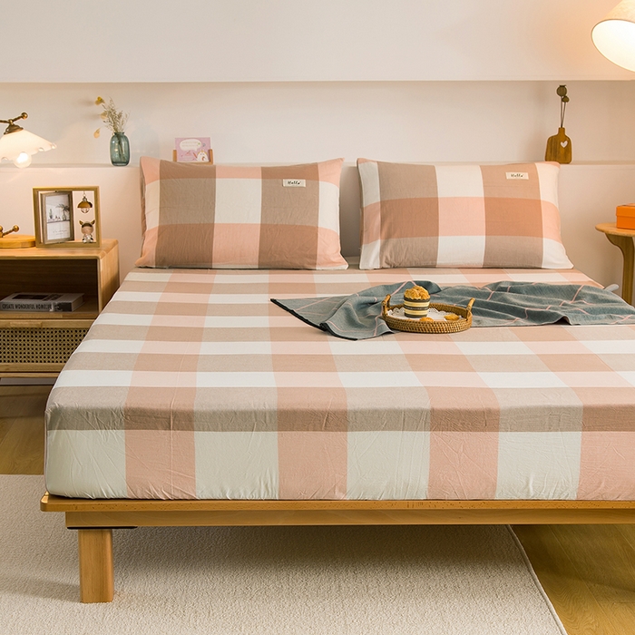 91家纺网 家纺一手货源 找家纺 柠萌家居 2025新款A类全棉色织水洗棉单床笠 玉大格