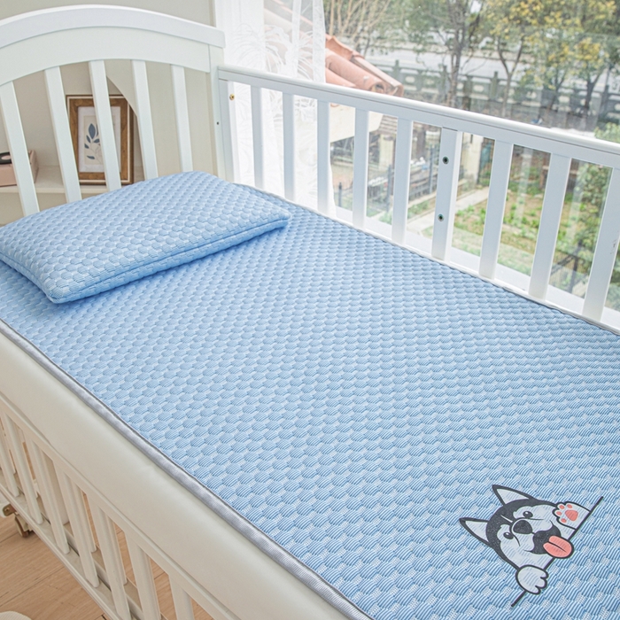 91家纺网 家纺一手货源 找家纺 宅部落 2025新款凉感豆豆儿童卡通凉席 哈士奇-深蓝