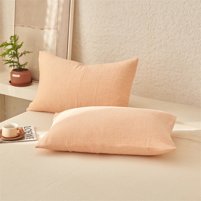 91家纺网 家纺一手货源 找家纺 金鹰2025新款A类纯棉皱皱纱大豆夏被四件套全棉夏凉被空调被 皱皱纱-桔色