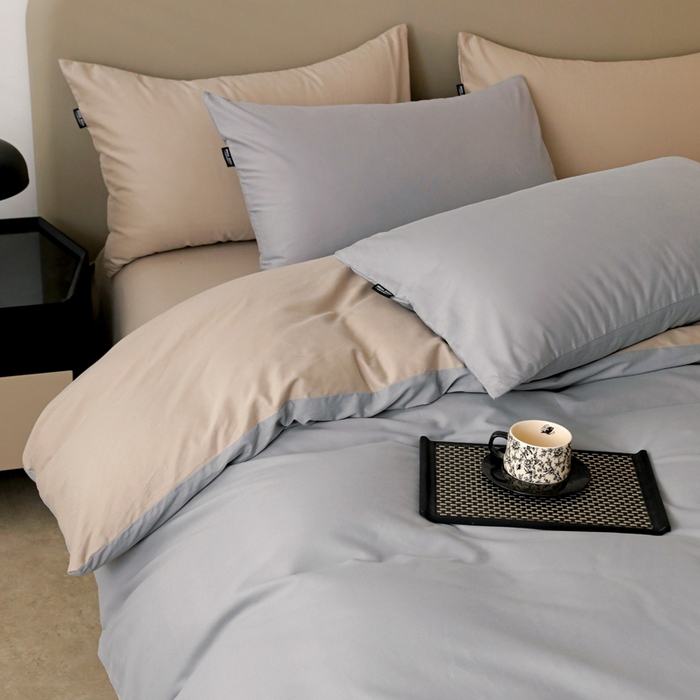 91家纺网 家纺一手货源 找家纺 2025年纯色双拼60支纯棉被套 浅灰+岩石灰