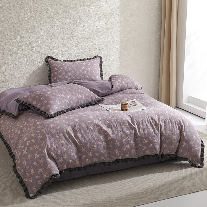 91家纺网 家纺一手货源 找家纺 2025新款A类纯棉双层纱皱皱纱花边四件套（复古风） 伊人诺兰