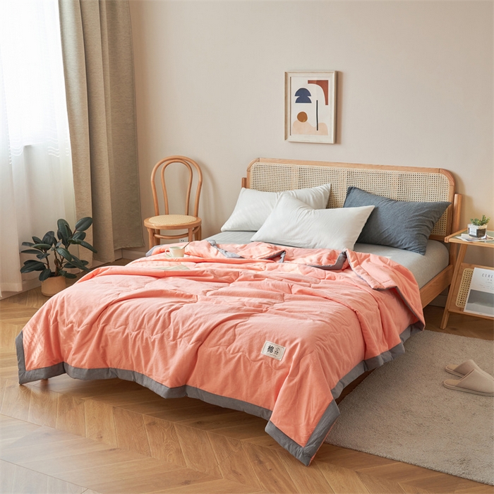 91家纺网 家纺一手货源 找家纺 金鹰 2025新款A类纯棉水洗棉色织棉花夏被全棉空调被夏凉被 活力橙