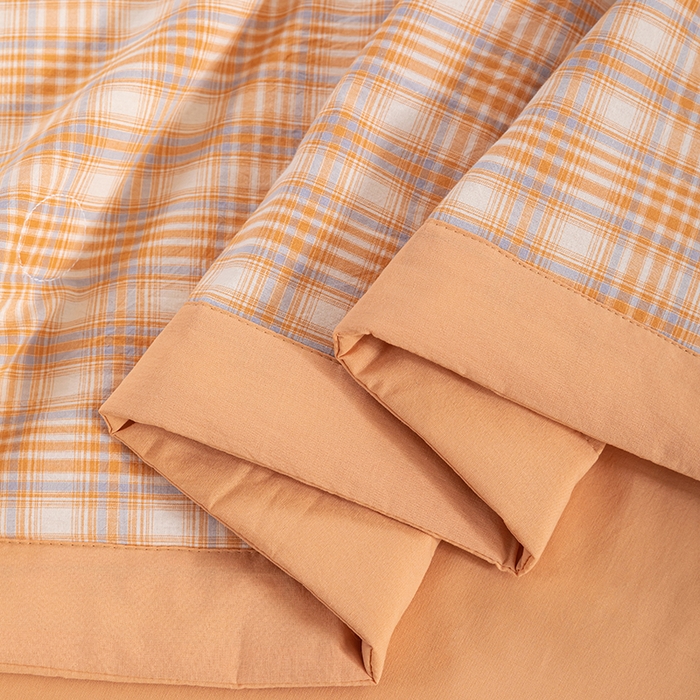 91家纺网 家纺一手货源 找家纺 吾诺 2025 全棉色织水洗棉夏被大豆夏被四件套被子被芯空调被夏凉被 桔色格