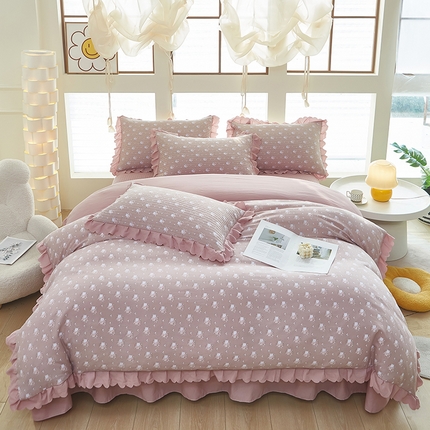 美之润家纺2025新款针织棉被套床盖纯色四件套 花悦粉-粉