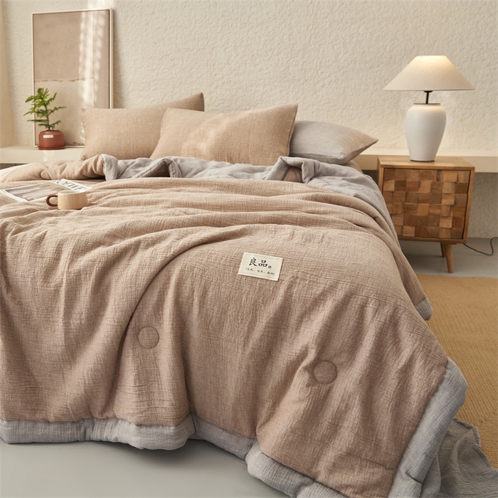 91家纺网 家纺一手货源 找家纺 （总）金鹰2025新款A类纯棉皱皱纱大豆夏被四件套全棉夏凉被空调被