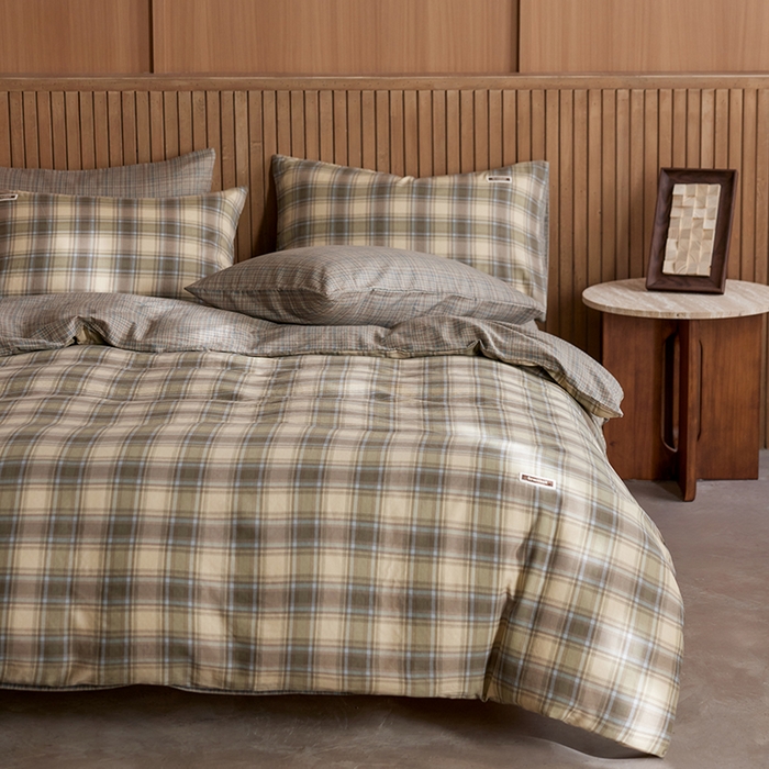 91家纺网 家纺一手货源 找家纺 安莱生活 2025 全棉双层纱苏格兰格纹系列四件套 窗框格