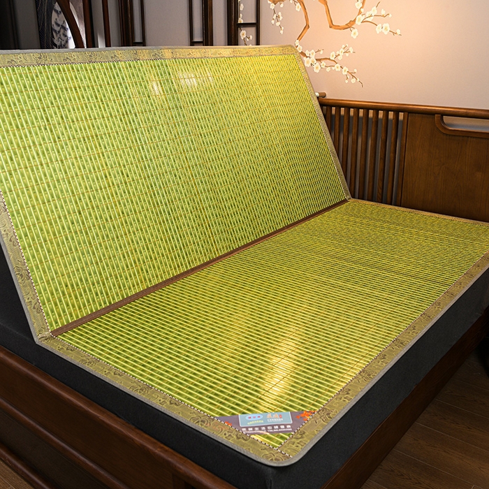 91家纺网 家纺一手货源 找家纺 苏迪凉席竹席2025新款竹席凉席冰丝席碳化双面印花藤草席 绿木纹