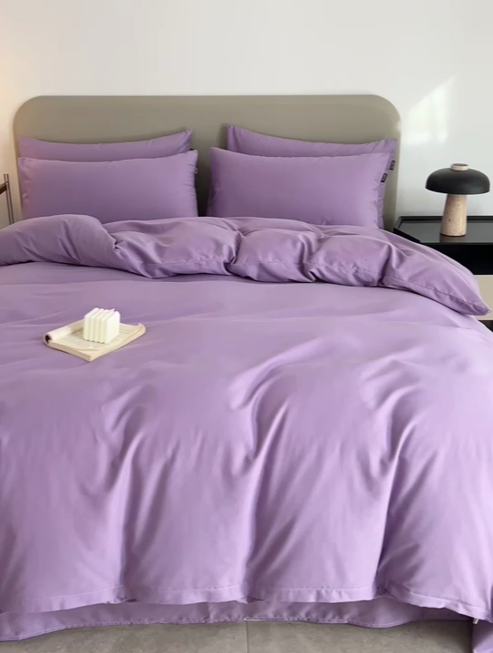 91家纺网 家纺一手货源 找家纺 2025年纯色双拼60支纯棉被套 丁香紫