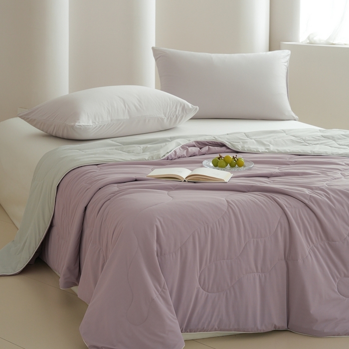 91家纺网 家纺一手货源 找家纺 丽卡家纺2025新款好爽鸭锦氨凉感夏被子被芯 藕紫+浅灰