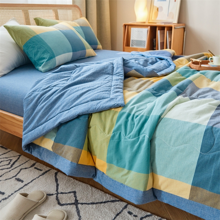 91家纺网 家纺一手货源 找家纺 2025新款A类纯棉水洗棉色织棉花夏被四件套全棉空调被夏凉被 绚丽格