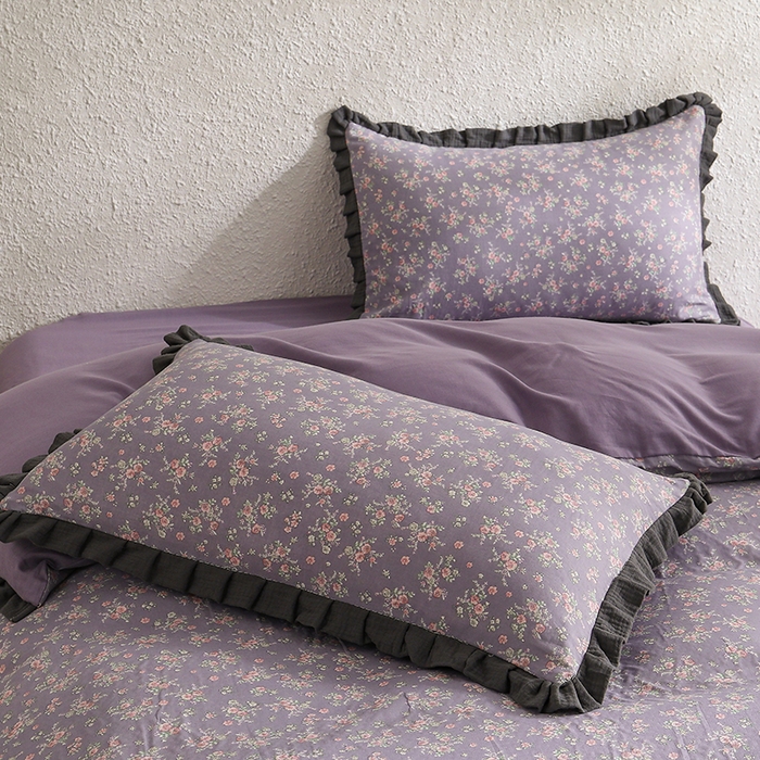 91家纺网 家纺一手货源 找家纺 2025新款A类纯棉双层纱皱皱纱花边四件套（复古风） 花奴