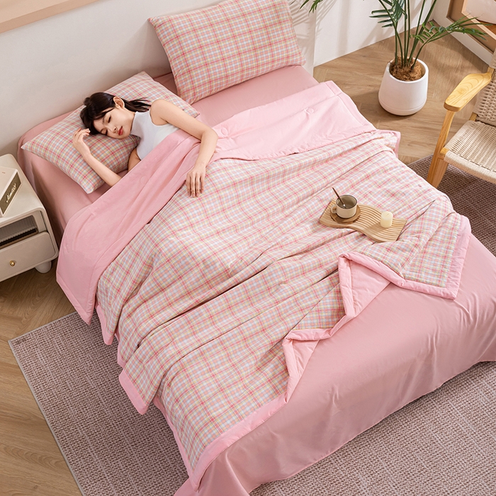 91家纺网 家纺一手货源 找家纺 吾诺 2025 全棉色织水洗棉夏被大豆夏被四件套被子被芯空调被夏凉被 豆沙格