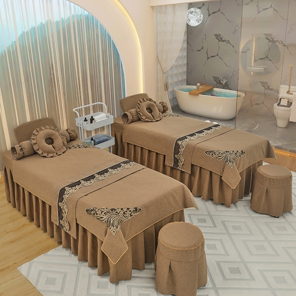 芙怡 2025春夏新款8026款棉麻绒美 容床罩-角花系列 角花-棕色