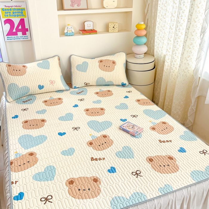 91家纺网 家纺一手货源 找家纺 川悦生活 2025新款小阪凉感丝印花凉席 小熊奶昔