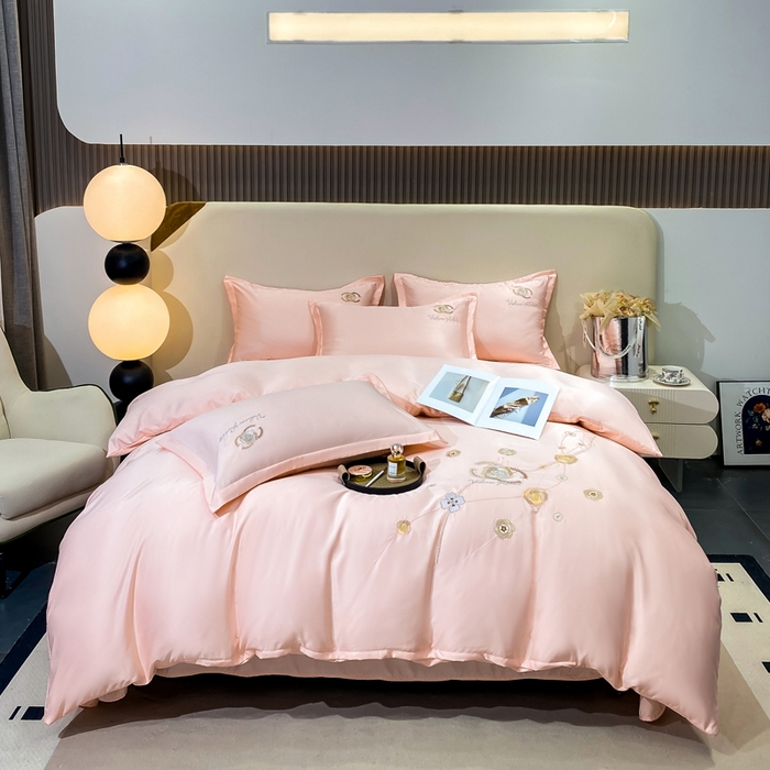 91家纺网 家纺一手货源 找家纺 慧菲 2025新款轻奢水洗天丝四件套-伊恋 伊恋-粉