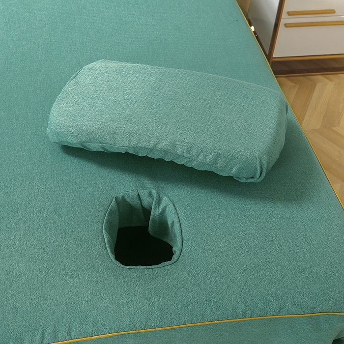 91家纺网 家纺一手货源 找家纺 芙怡 2025春夏新款8023款棉麻绒美 容床罩-花颜系列 花颜-墨绿