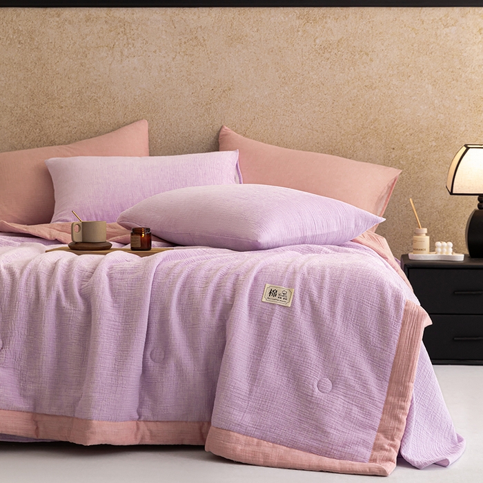 91家纺网 家纺一手货源 找家纺 吾诺 2025 纯色全棉泡泡双层纱夏被大豆夏被子被芯夏被四件套夏凉被空调被 柔幻紫