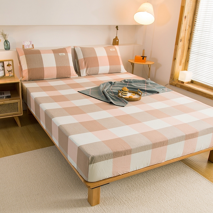 91家纺网 家纺一手货源 找家纺 柠萌家居 2025新款A类全棉色织水洗棉单床笠 玉大格