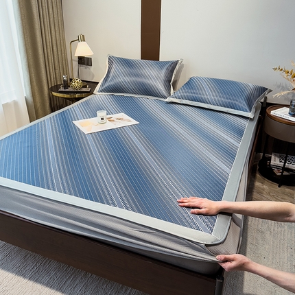 91家纺网 家纺一手货源 找家纺 （总）摩妮卡 2025新款碳光席床笠三件套可洗冰丝席