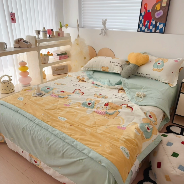 91家纺网 家纺一手货源 找家纺 于果 2025新款全棉纯棉夏被夏凉被空调被四件套 雪芙奶糕