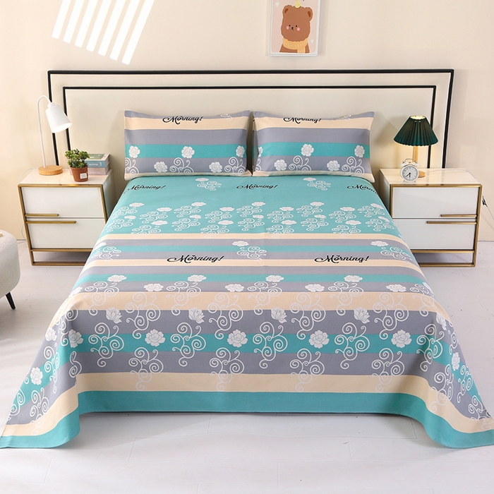 91家纺网 家纺一手货源 找家纺 望淮家纺 2025新款老粗布凉席床单三件套 早安绿