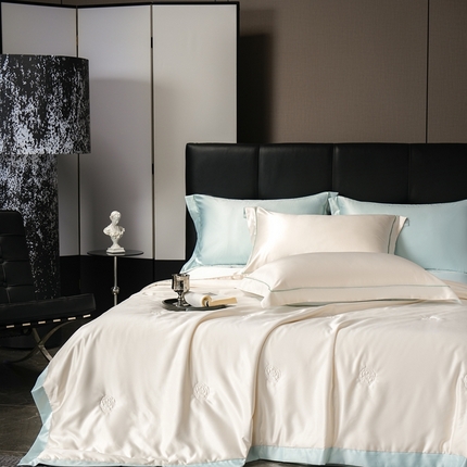 丽卡家纺 2025新款凉爽鸭天丝夏被四件套 奶油玉+水绿