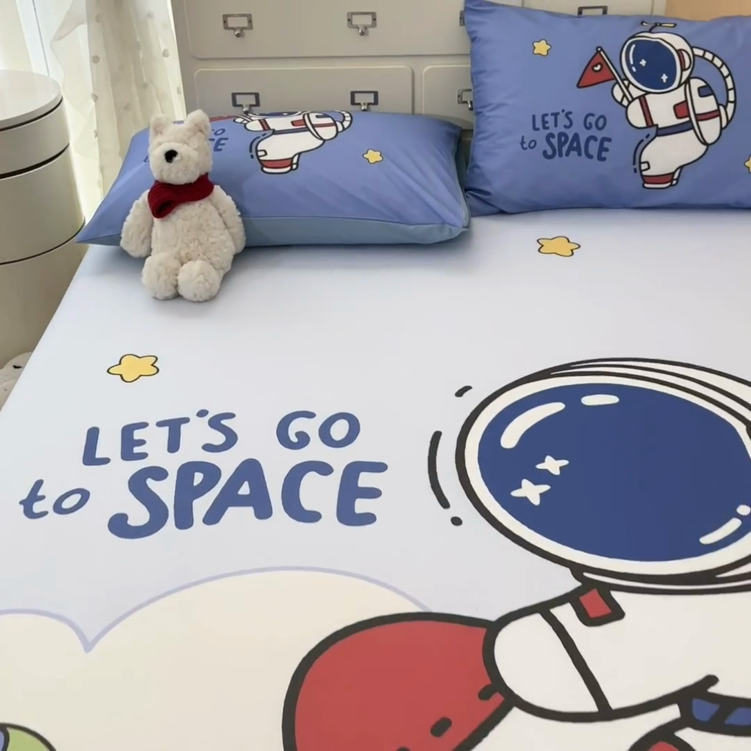 91家纺网 家纺一手货源 找家纺 金爱家2025新款全棉大版印花单品系列-纯棉太空人 单品-火箭太空人