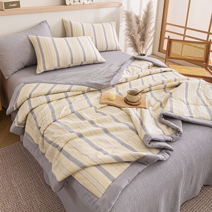 91家纺网 家纺一手货源 找家纺 （总）吾诺 2025 全棉色织泡泡棉双层纱夏被大豆夏被全棉夏被四件套被子被芯